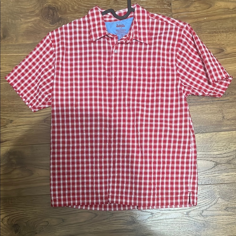 Red Casual Button Down Shirt with Gingham Pattern